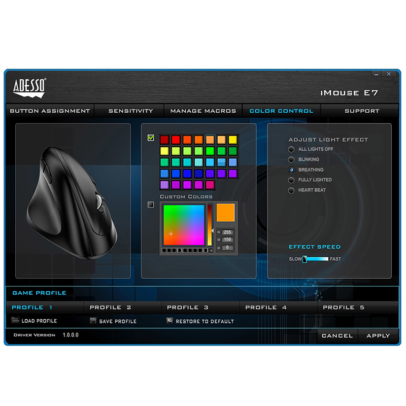 Adesso IMOUSE E7 Mouse - USB - Optical - 6 Button(s) - Black - Left-handed